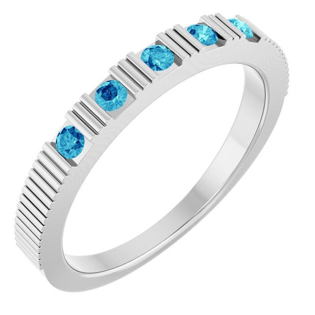 14K White Natural Blue Zircon Stackable Ring