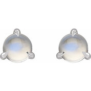 Sterling Silver Cabochon Natural Rainbow Moonstone Stud Earrings