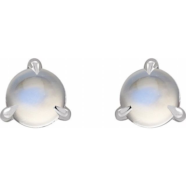 Sterling Silver Cabochon Natural Rainbow Moonstone Stud Earrings
