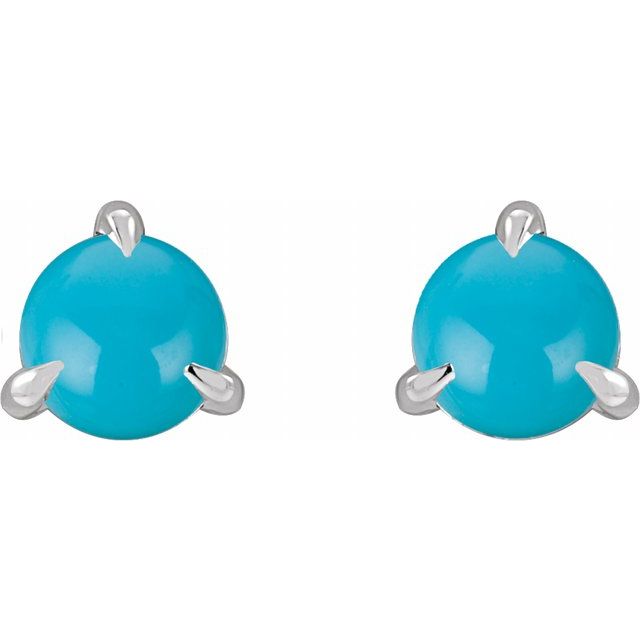 Sterling Silver Cabochon Natural Turquoise Stud Earrings