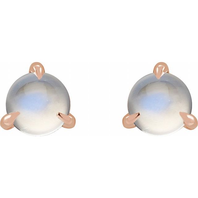 14K Rose Cabochon Natural Rainbow Moonstone Stud Earrings