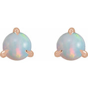 14K Rose Cabochon Natural White Opal Stud Earrings
