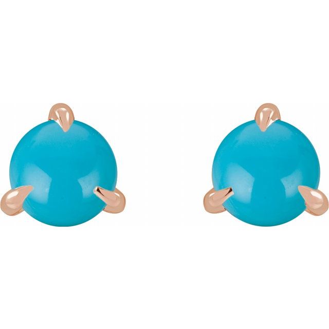 14K Rose Cabochon Natural Turquoise Stud Earrings