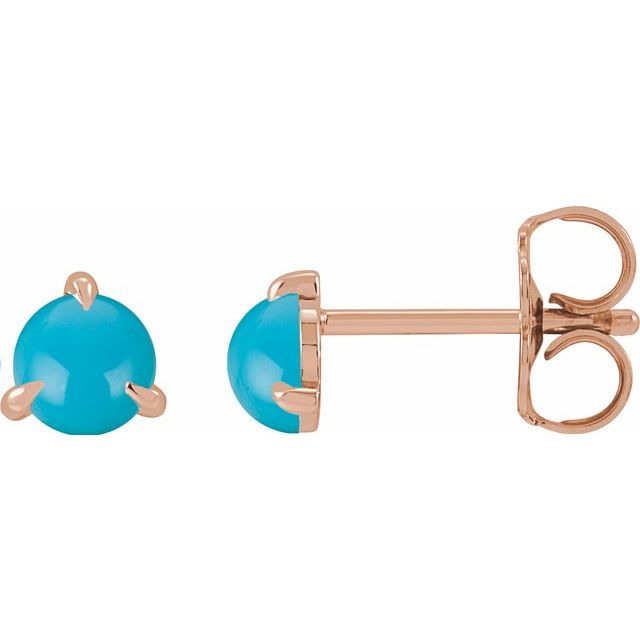 14K Rose Cabochon Natural Turquoise Stud Earrings