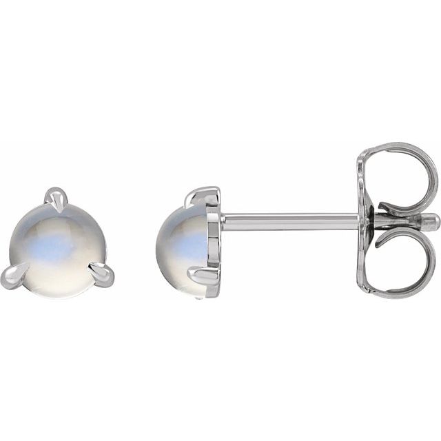 Sterling Silver Cabochon Natural Rainbow Moonstone Stud Earrings