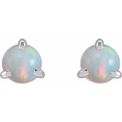 Sterling Silver Cabochon Natural White Opal Stud Earrings
