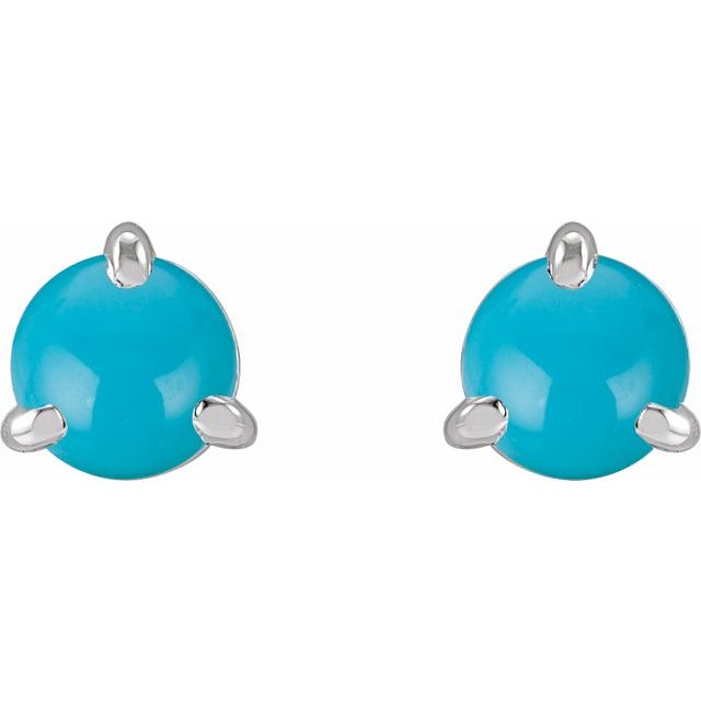 Sterling Silver Cabochon Natural Turquoise Stud Earrings