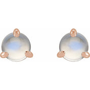 14K Rose Cabochon Natural Rainbow Moonstone Stud Earrings
