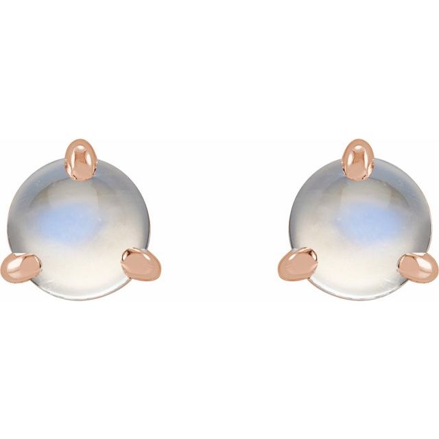 14K Rose Cabochon Natural Rainbow Moonstone Stud Earrings