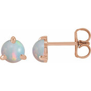 14K Rose Cabochon Natural White Opal Stud Earrings