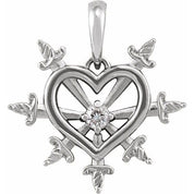 Sterling Silver .03 CT Natural Diamond Heart & Daggers Pendant