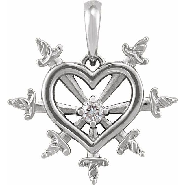 Sterling Silver .03 CT Natural Diamond Heart & Daggers Pendant