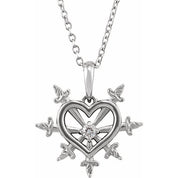 Platinum .03 CT Natural Diamond Heart & Daggers 16-18" Necklace