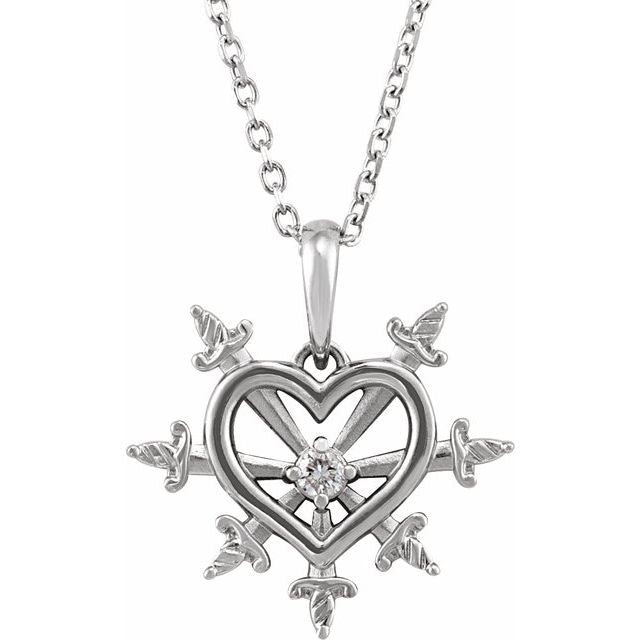Platinum .03 CT Natural Diamond Heart & Daggers 16-18" Necklace