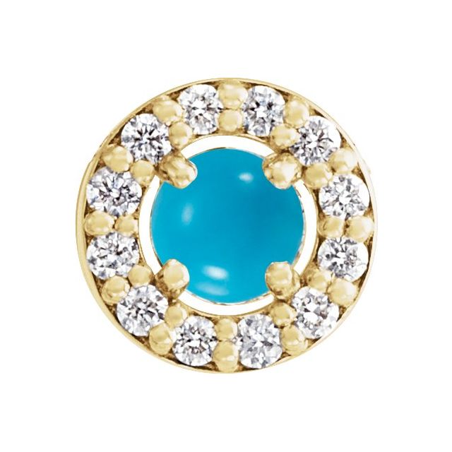 14K Yellow Cabochon Natural Turquoise & .05 CTW Natural Diamond Halo-Style Pendant