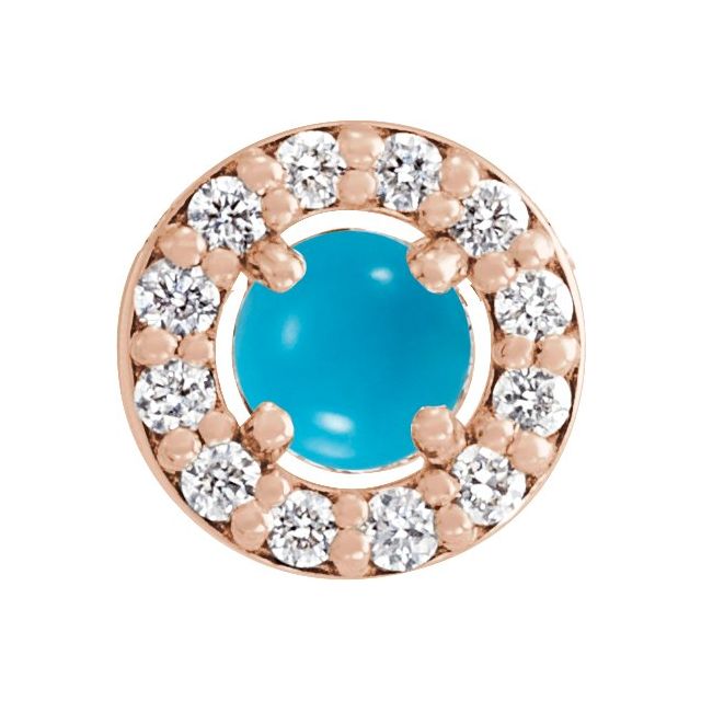 14K Rose Cabochon Natural Turquoise & .05 CTW Natural Diamond Halo-Style Pendant