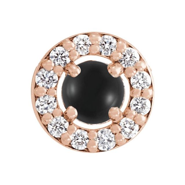 14K Rose Cabochon Natural Black Onyx & .05 CTW Natural Diamond Halo-Style Pendant