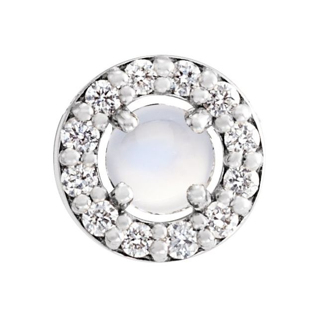 Platinum Cabochon Natural Rainbow Moonstone & .06 CTW Natural Diamond Halo-Style Pendant