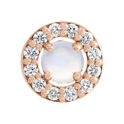 14K Rose Cabochon Natural Rainbow Moonstone & .06 CTW Natural Diamond Halo-Style Pendant
