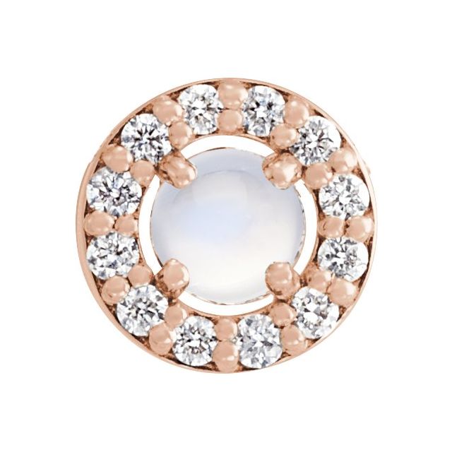 14K Rose Cabochon Natural Rainbow Moonstone & .06 CTW Natural Diamond Halo-Style Pendant