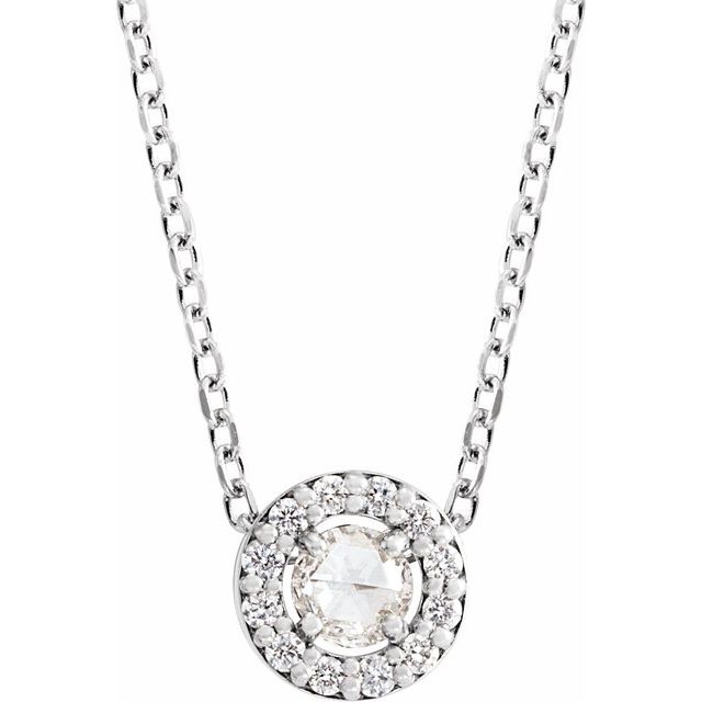 Platinum 1/8 CTW Rose-Cut Diamond Halo-Style 16-18" Necklace