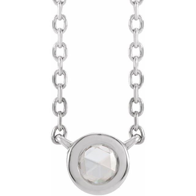Platinum .06 CT Rose-Cut Natural Diamond Bezel-Set 18" Necklace