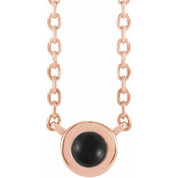 14K Rose Cabochon Natural Black Onyx Bezel-Set 18" Necklace