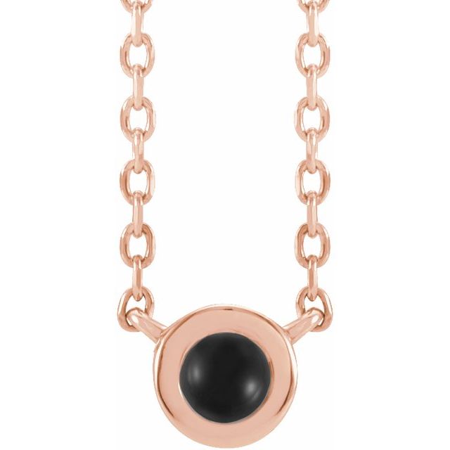 14K Rose Cabochon Natural Black Onyx Bezel-Set 18" Necklace