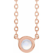 14K Rose Cabochon Natural Rainbow Moonstone Bezel-Set 18" Necklace