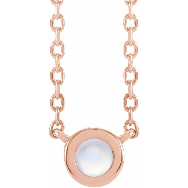 14K Rose Cabochon Natural Rainbow Moonstone Bezel-Set 18" Necklace