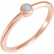 14K Rose Cabochon Natural White Opal Stackable Ring