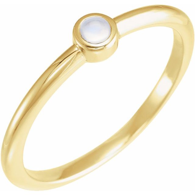 14K Yellow Cabochon Natural Rainbow Moonstone Stackable Ring