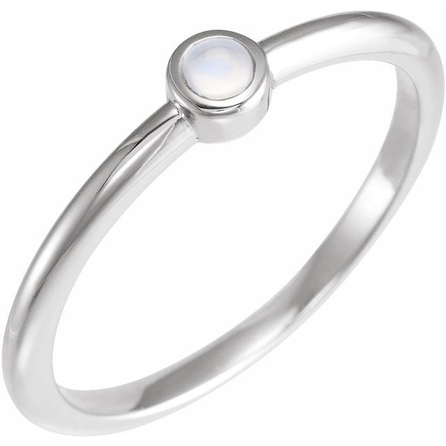 14K White Cabochon Natural Rainbow Moonstone Stackable Ring