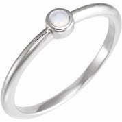 14K White Cabochon Natural Rainbow Moonstone Stackable Ring