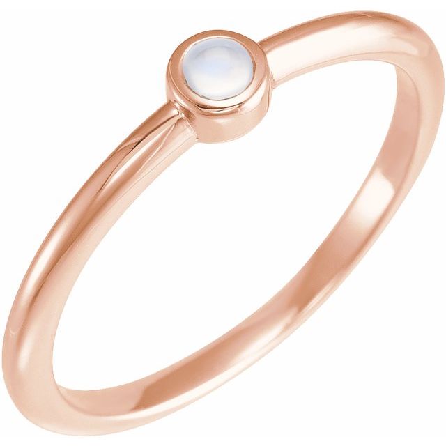 14K Rose Cabochon Natural Rainbow Moonstone Stackable Ring
