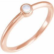 14K Rose Cabochon Natural Rainbow Moonstone Stackable Ring