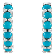 Platinum Natural Turquoise 12.2 mm Huggie Hoop Earrings