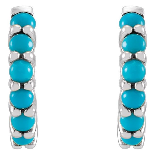 Platinum Natural Turquoise 12.2 mm Huggie Hoop Earrings