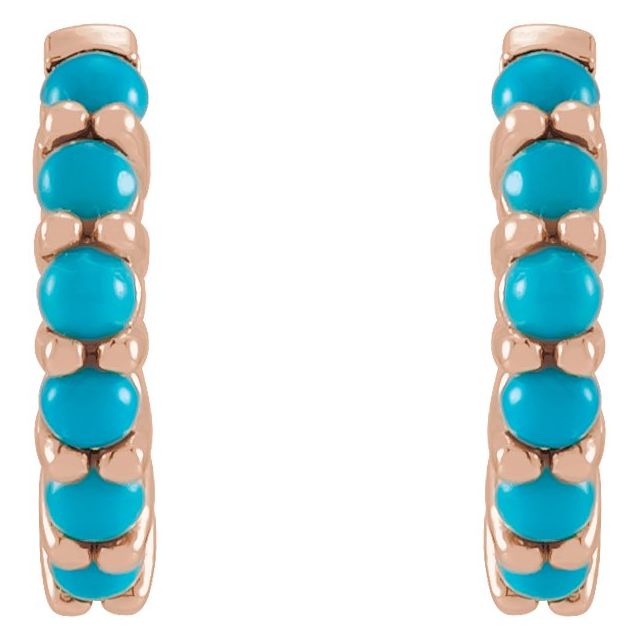 14K Rose Natural Turquoise 12.2 mm Huggie Hoop Earrings