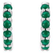 Platinum Natural Emerald Cabochon 12.2 mm Huggie Hoop Earrings