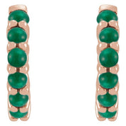 14K Rose Natural Emerald Cabochon 12.2 mm Huggie Hoop Earrings