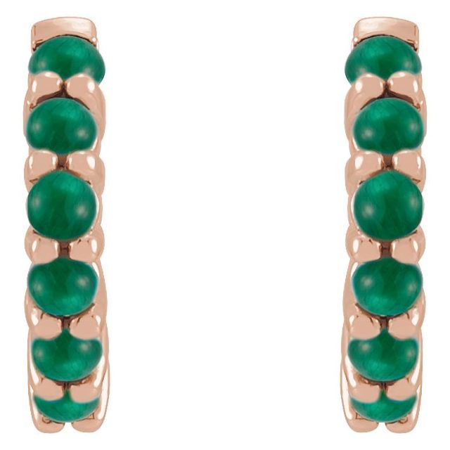 14K Rose Natural Emerald Cabochon 12.2 mm Huggie Hoop Earrings