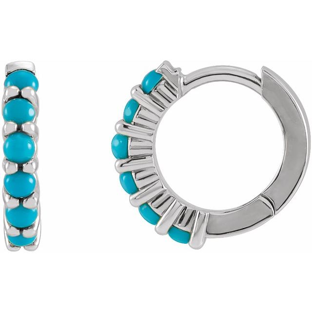 Platinum Natural Turquoise 12.2 mm Huggie Hoop Earring