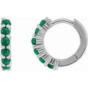 Platinum Natural Emerald Cabochon 12.2 mm Huggie Hoop Earrings