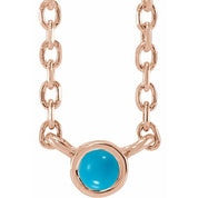 14K Rose Cabochon Natural Turquois Bezel-Set 18" Necklace