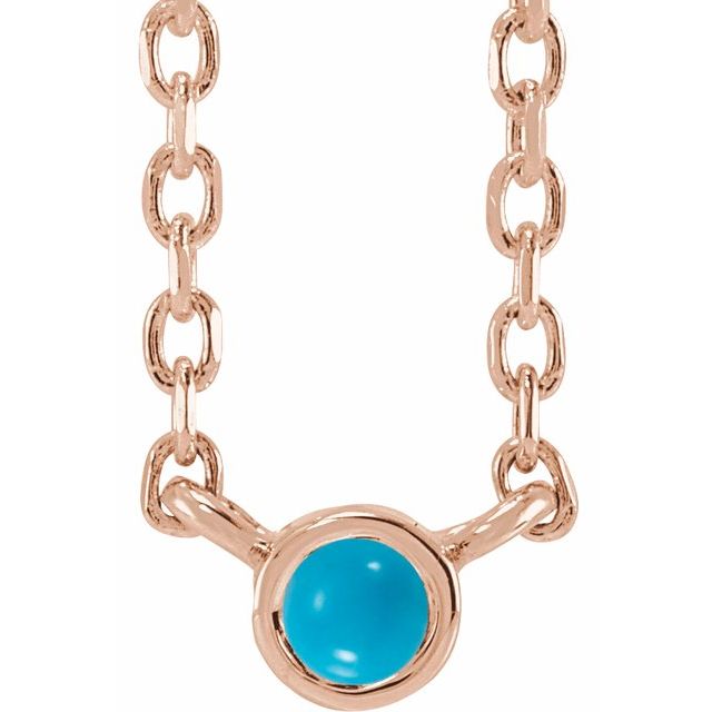 14K Rose Cabochon Natural Turquois Bezel-Set 18" Necklace