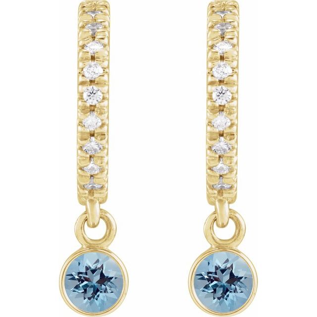 14K Yellow Natural Aquamarine & .08 Natural Diamond Hoop Earrings
