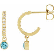 14K Yellow Natural Aquamarine & .08 Natural Diamond Hoop Earrings
