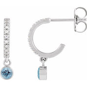 14K White Natural Aquamarine & .08 Natural Diamond Hoop Earrings