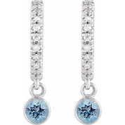 14K White Natural Aquamarine & .08 Natural Diamond Hoop Earrings